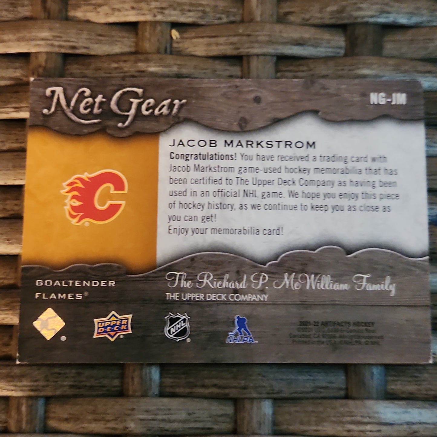 2021-22 Upper Deck Artifacts Net Gear Jacob Markstrom #NG-JM