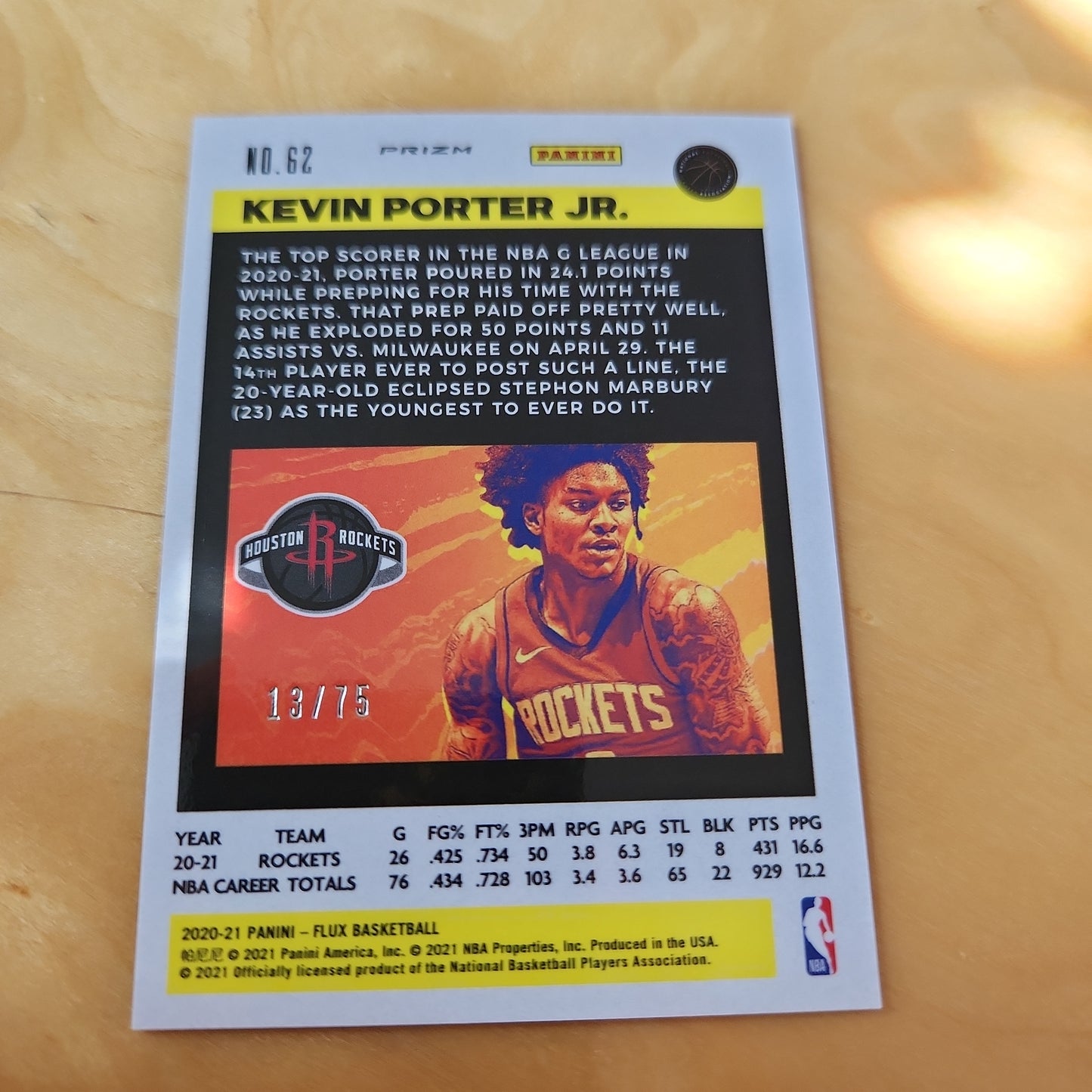 Panini Prizm Flux Galaxy Kevin Porter Jr. 13/75 #62