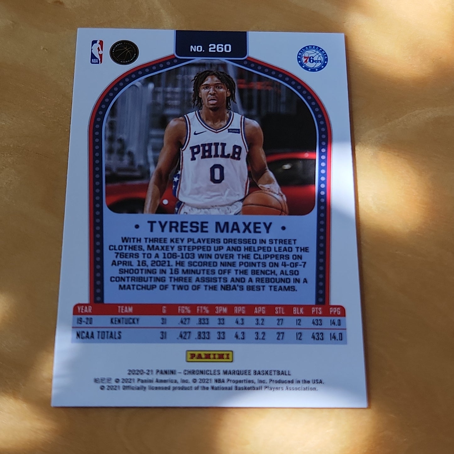 Panini Holo Marquee Tyrese Maxey RC #260