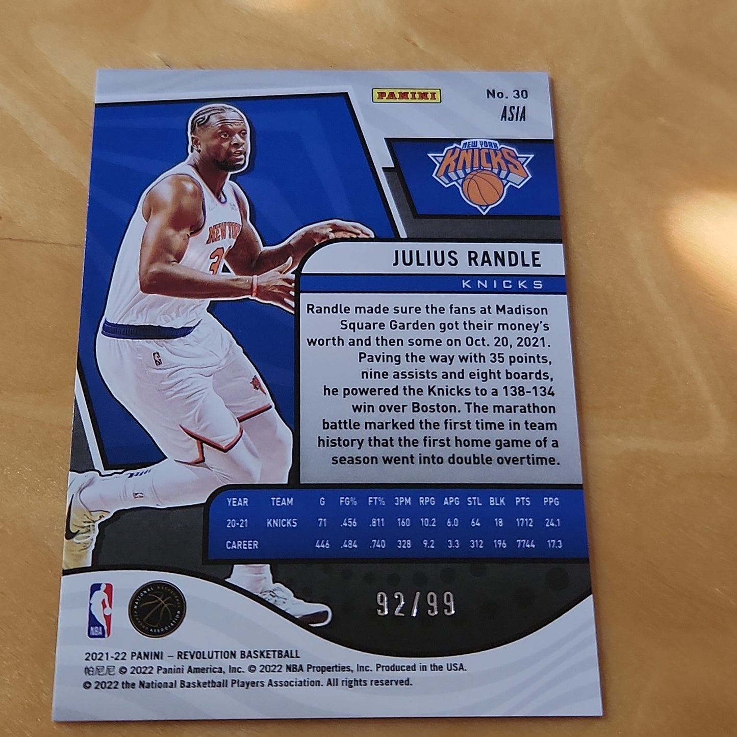 Panini Revolutions Waves Julius Randle 92/99 #30