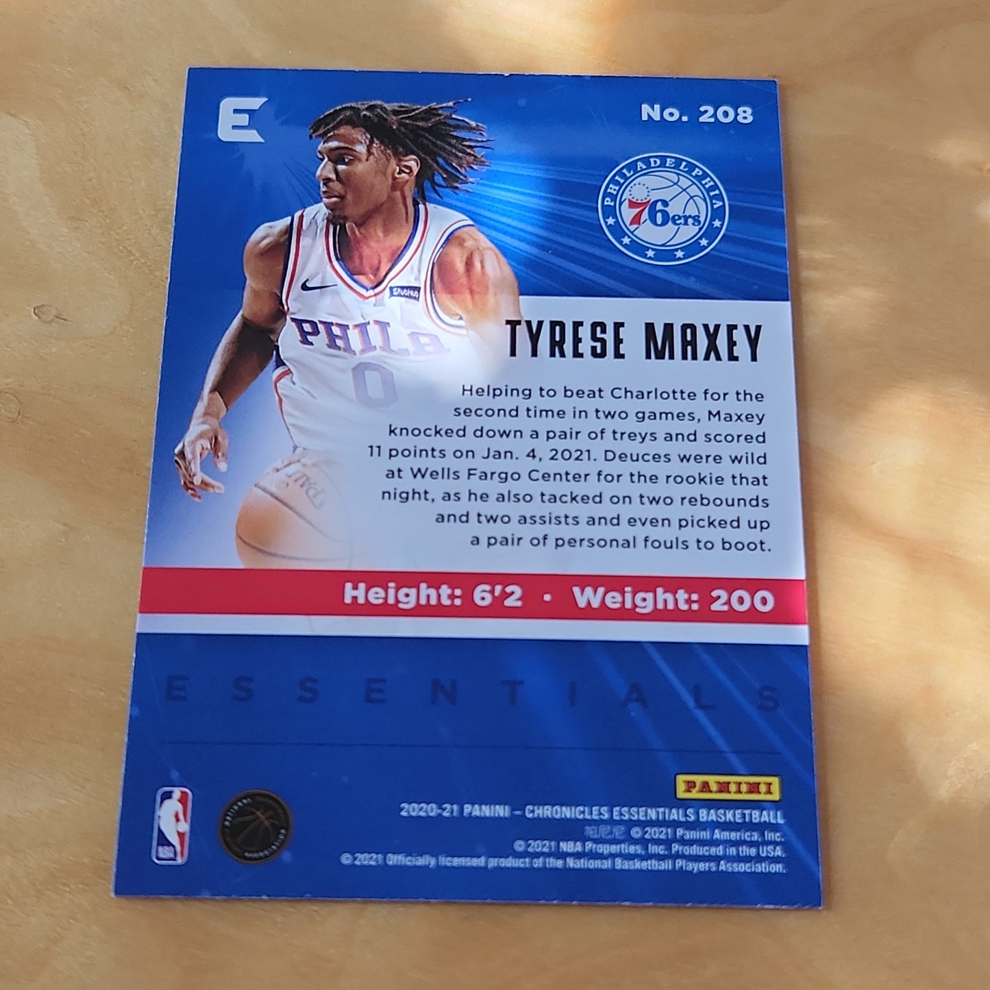 Panini Essentials Tyrese Maxey RC #208