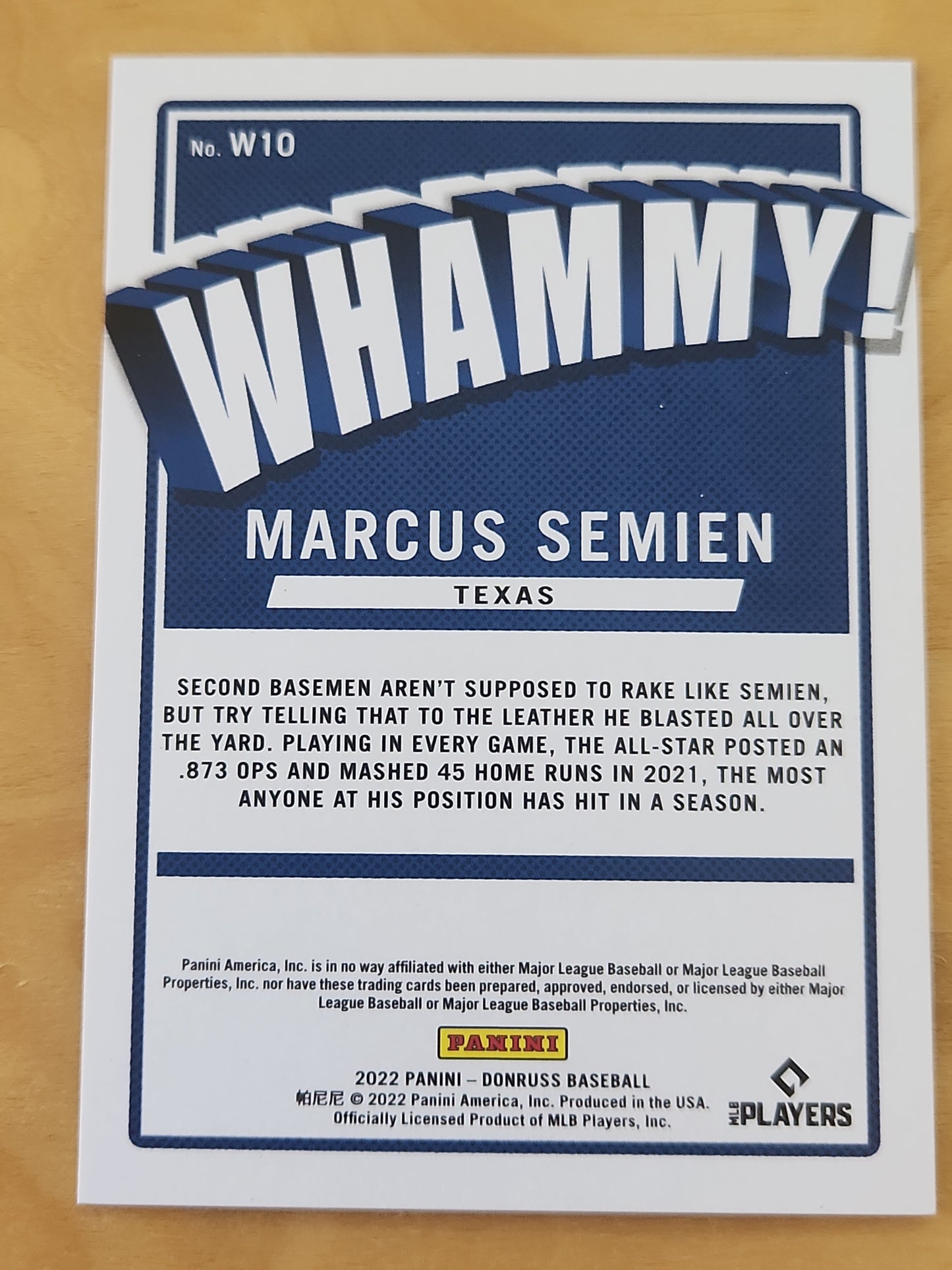 2022 Panini Donruss Whammy Marcus Semien #W10