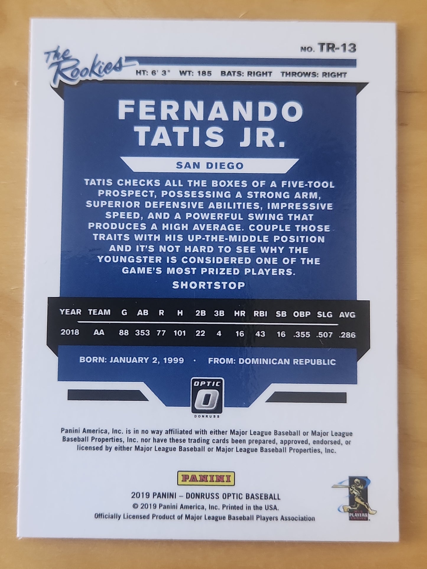 2019 Panini Donruss Optic The Rookies Holo Prizm Fernando Tatis Jr #TR-13 Rookie