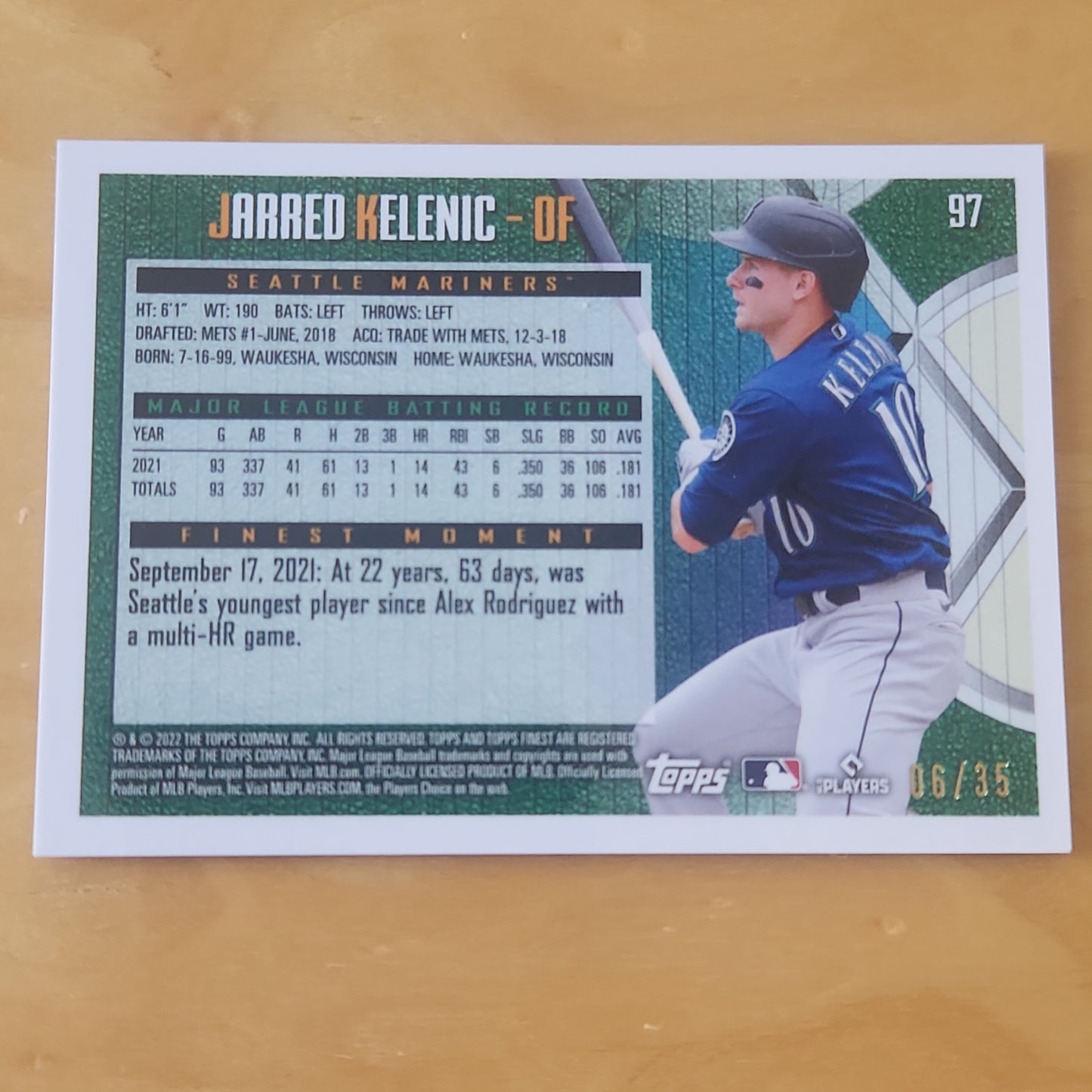 2022 Topps Finest  Jarred Kelenic #97 06/35 prizm Refractor