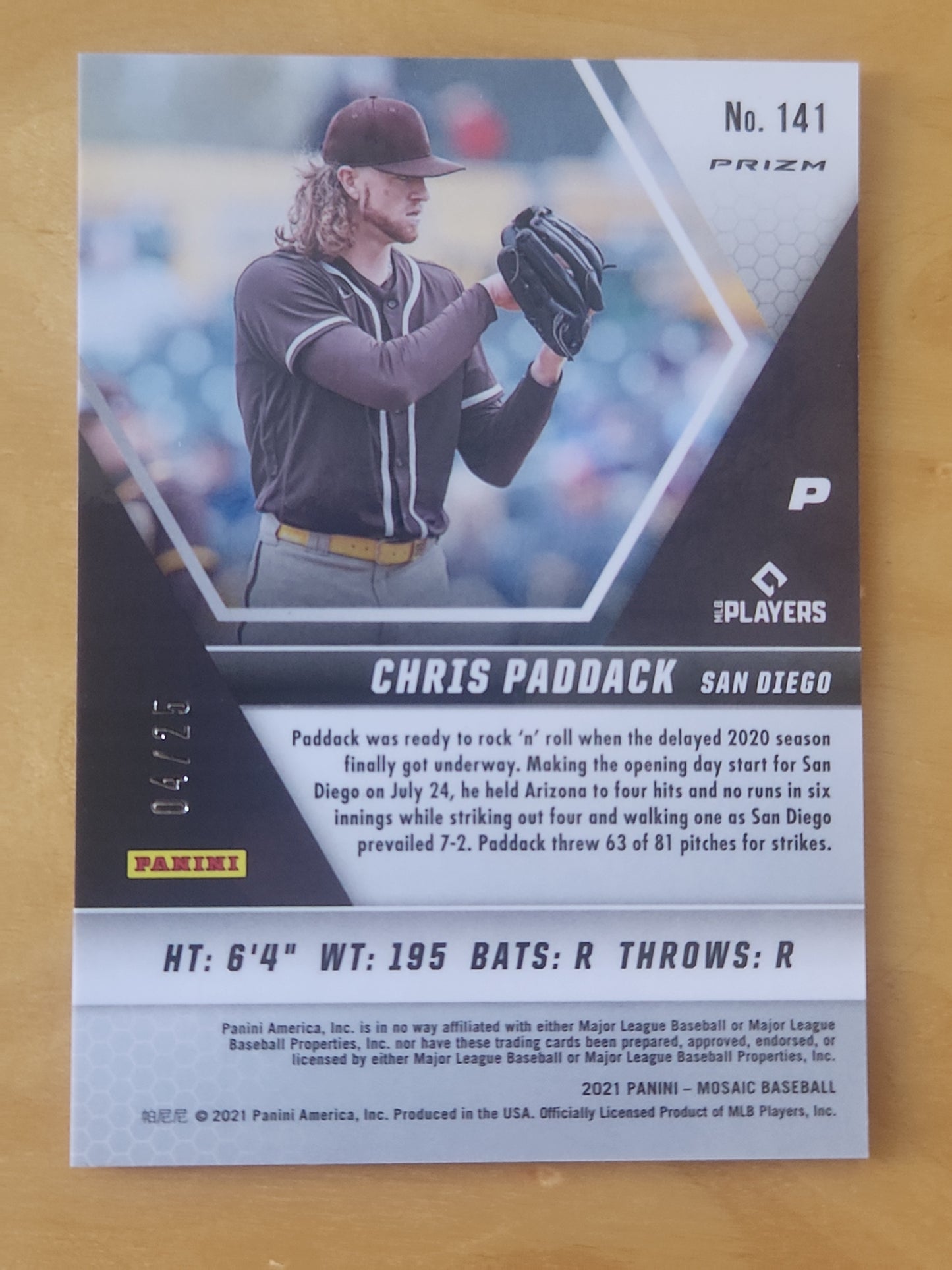 2021 Panini Mosaic Baseball CHRIS PADDACK Silver Mosaic Prizm No.141 - Padres