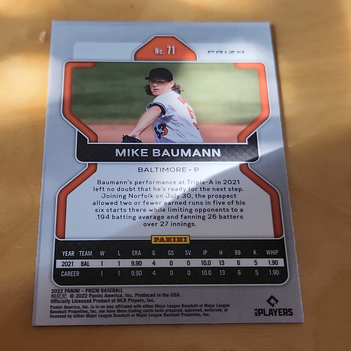 Panini Prizm Tiger Pattern Mike Baumann RC #71