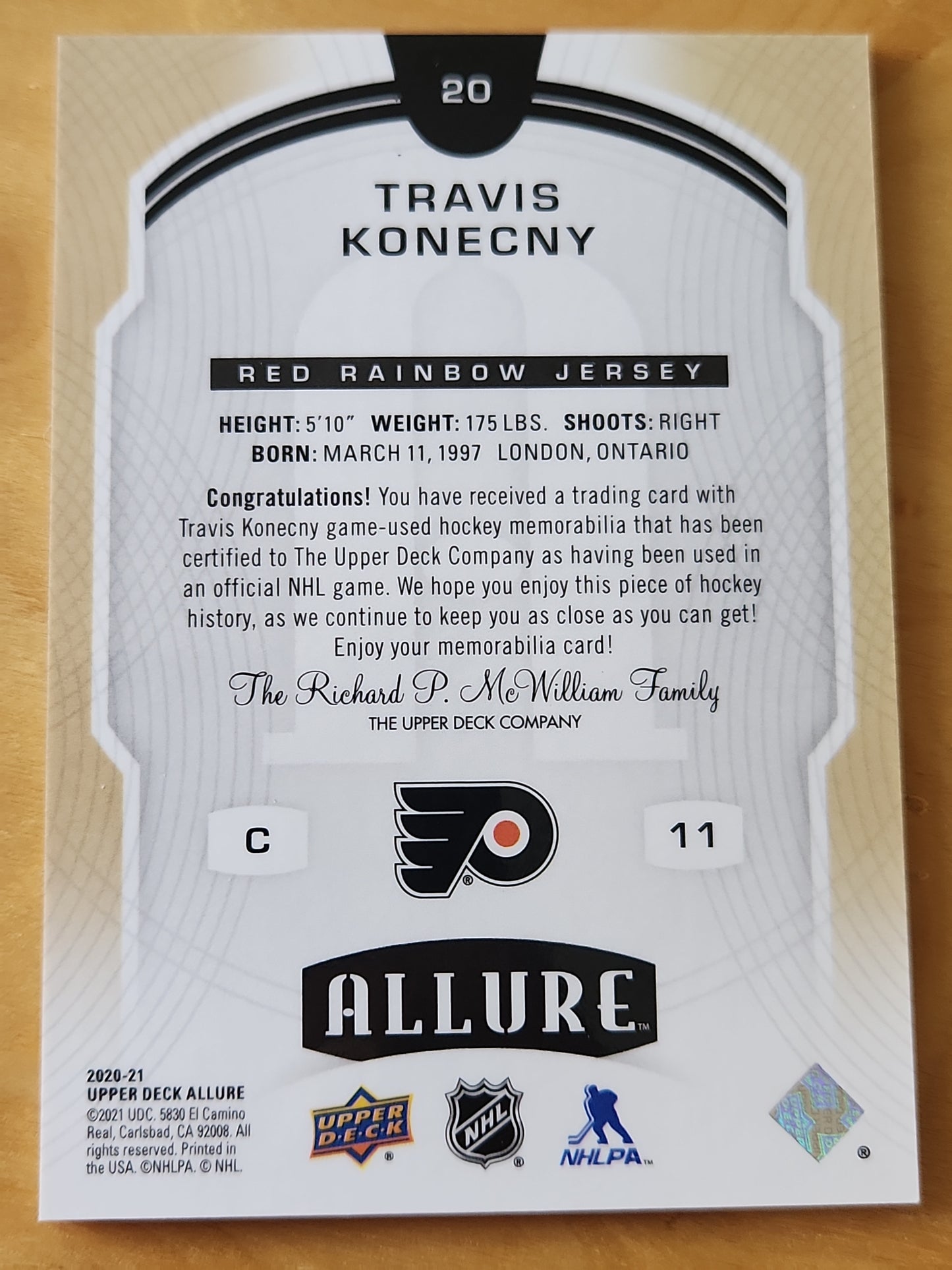 2020-21 Allure Hockey RED RAINBOW Parallel Flyers TRAVIS KONECNY #20