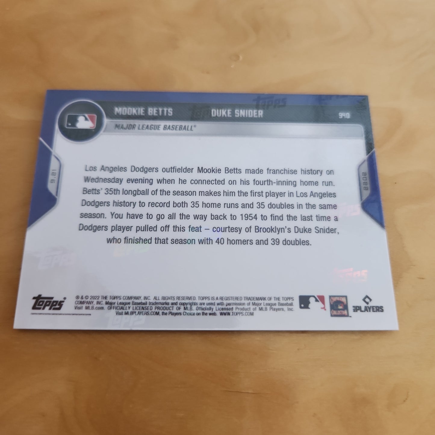 Topps Now Blue Mookie Betts & Duke Snider 1/49 #940