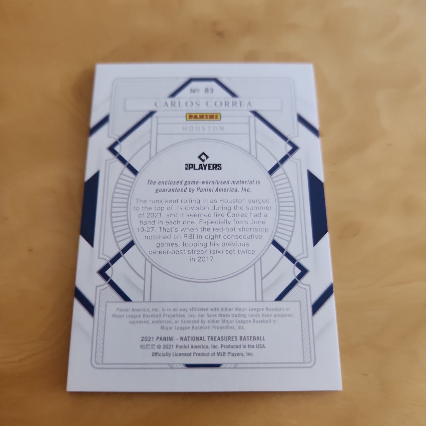 Panini National Treasures Carlos Correa Relic 71/99 #83