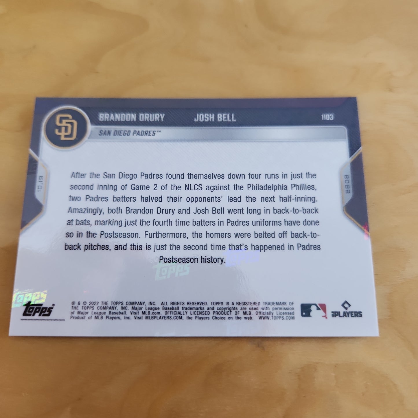 Topps Now Blue Brandon Drury & Josh Bell 09/49 #1103