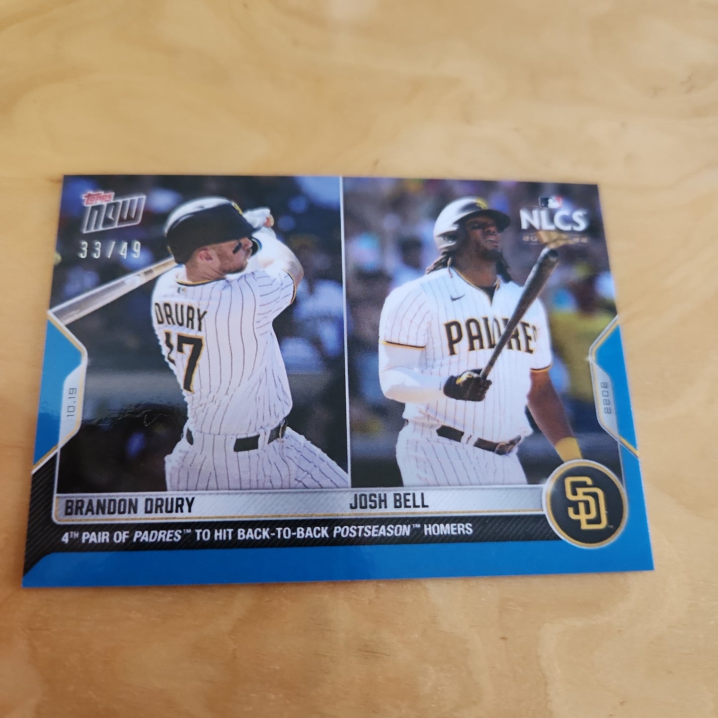Topps Now Blue Brandon Drury & Josh Bell 33/49 #1103