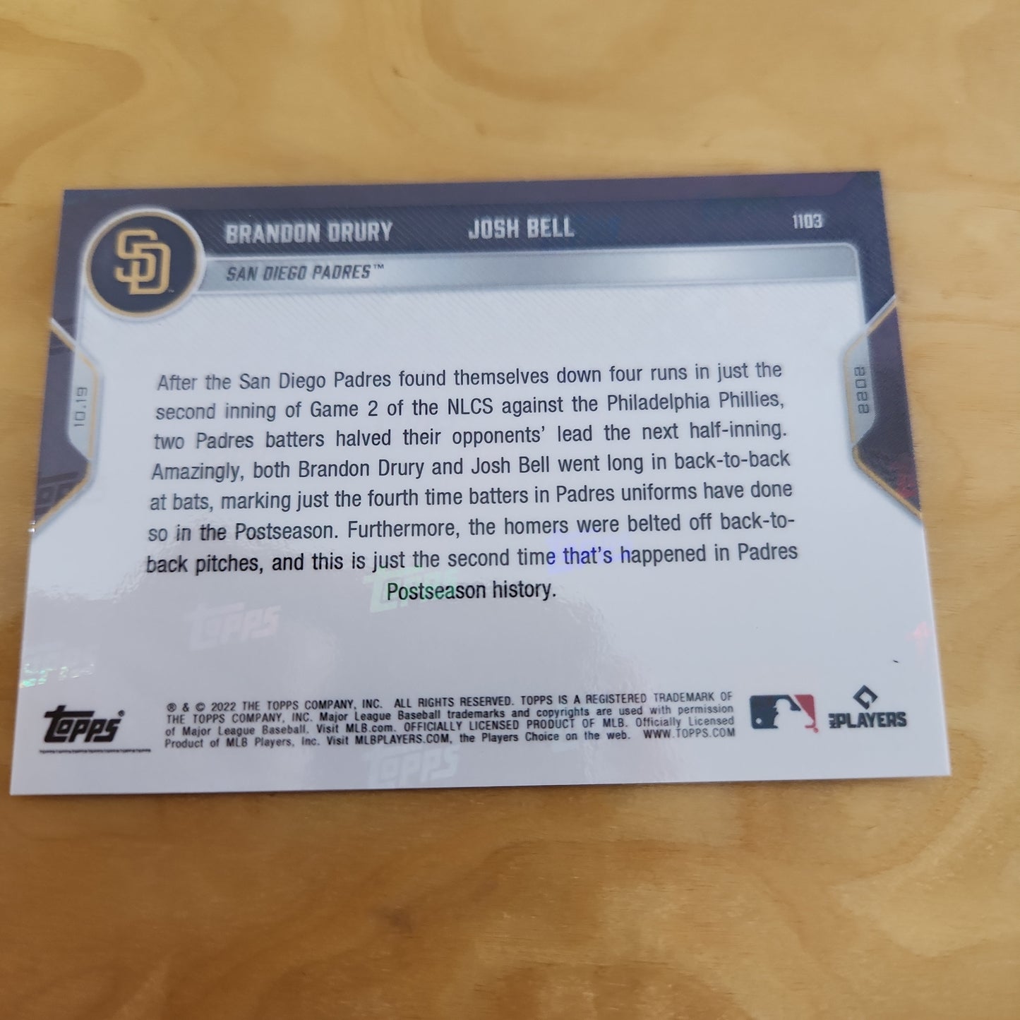 Topps Now Blue Brandon Drury & Josh Bell 33/49 #1103