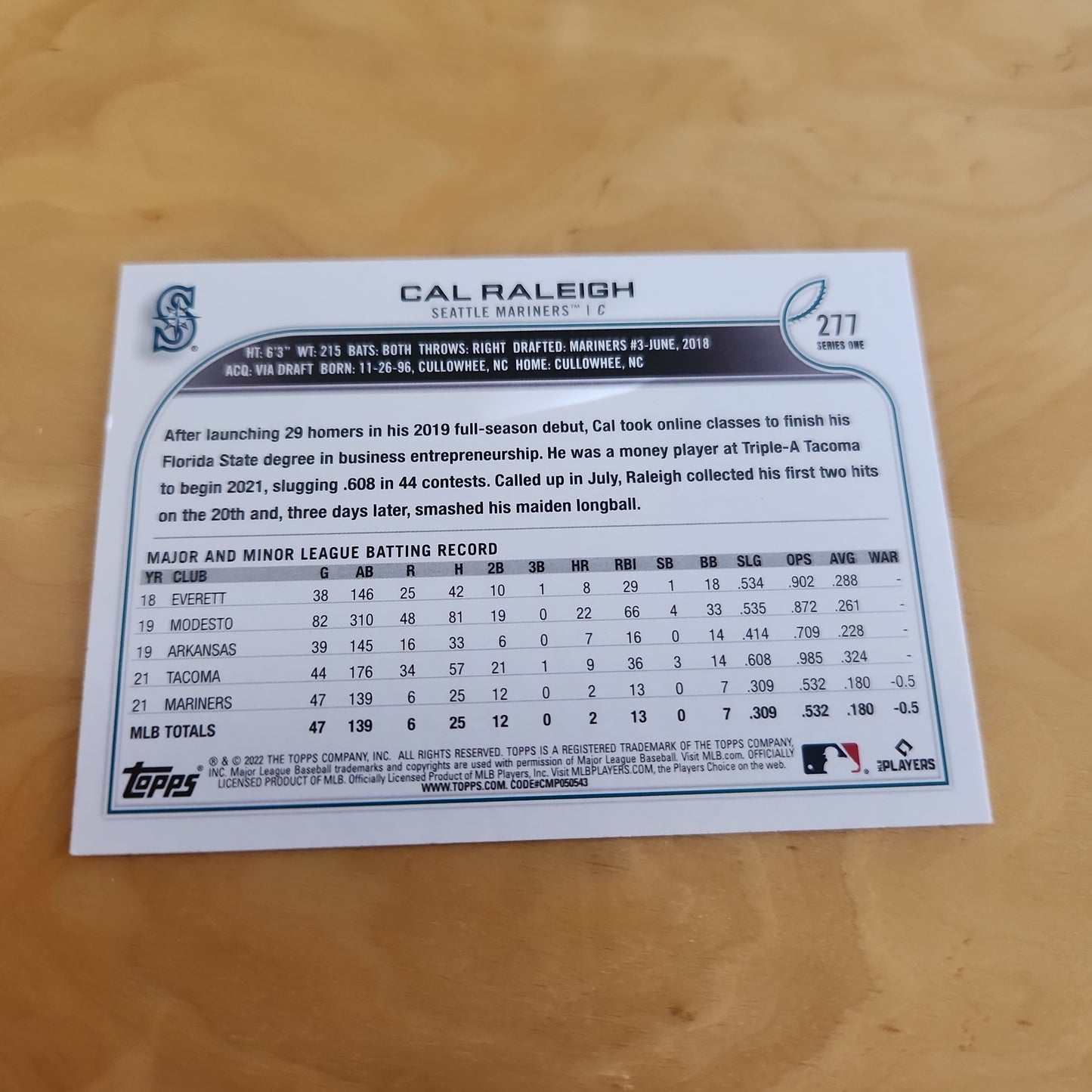 Topps Series 1 Cal Raleigh RC #277
