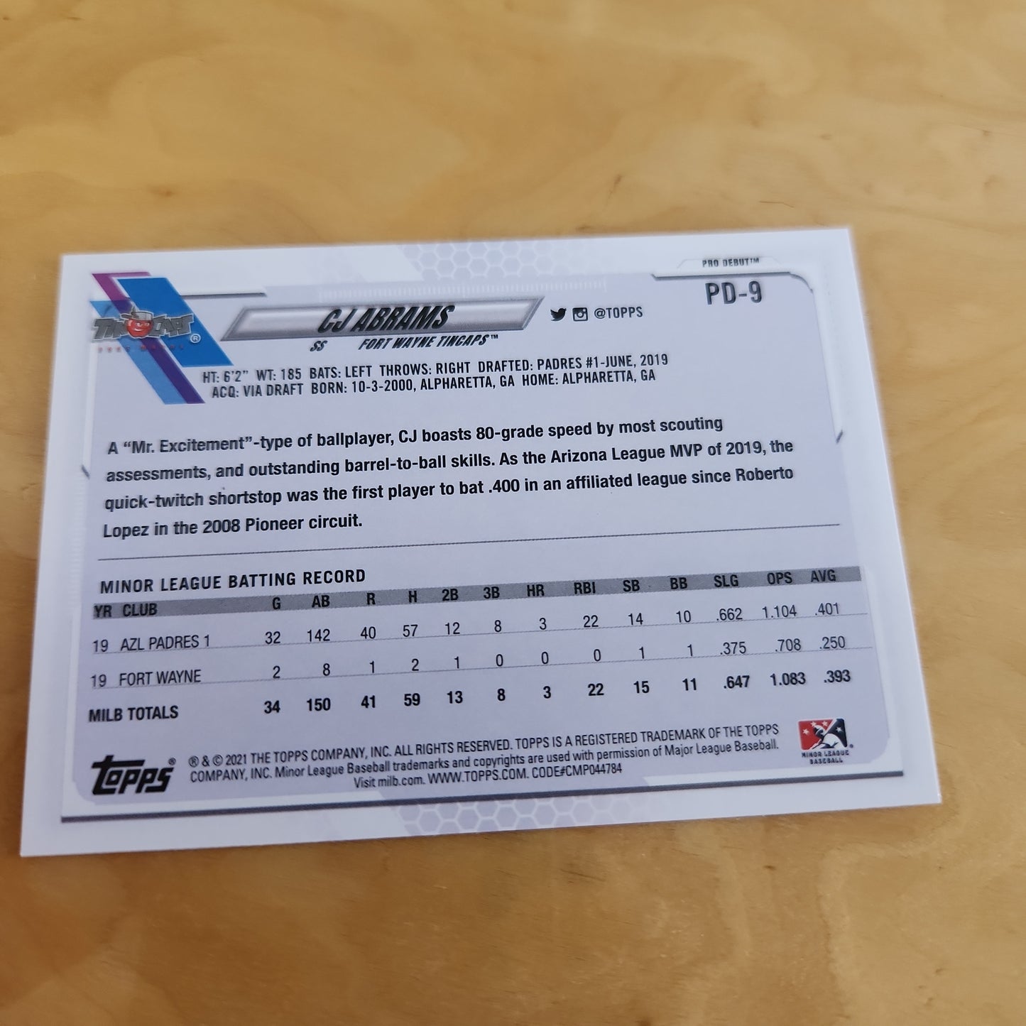 Topps Pro Debut CJ Abrams #PD-9
