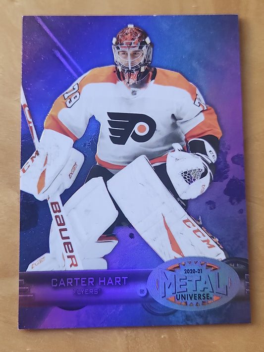 2020-21 Metal Universe Hockey Retro Carter Hart Flyers Purple Refractor 042/199