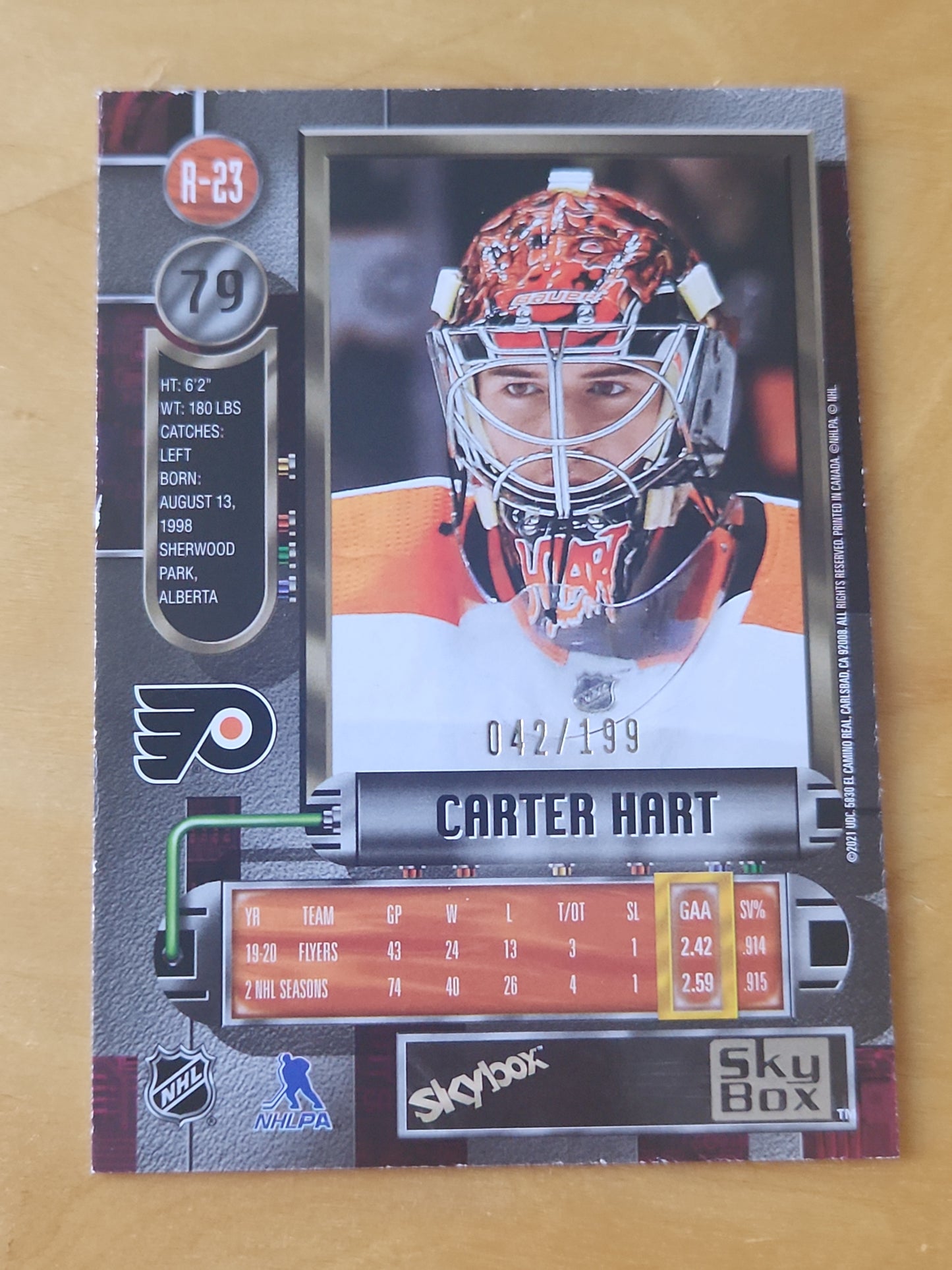 2020-21 Metal Universe Hockey Retro Carter Hart Flyers Purple Refractor 042/199