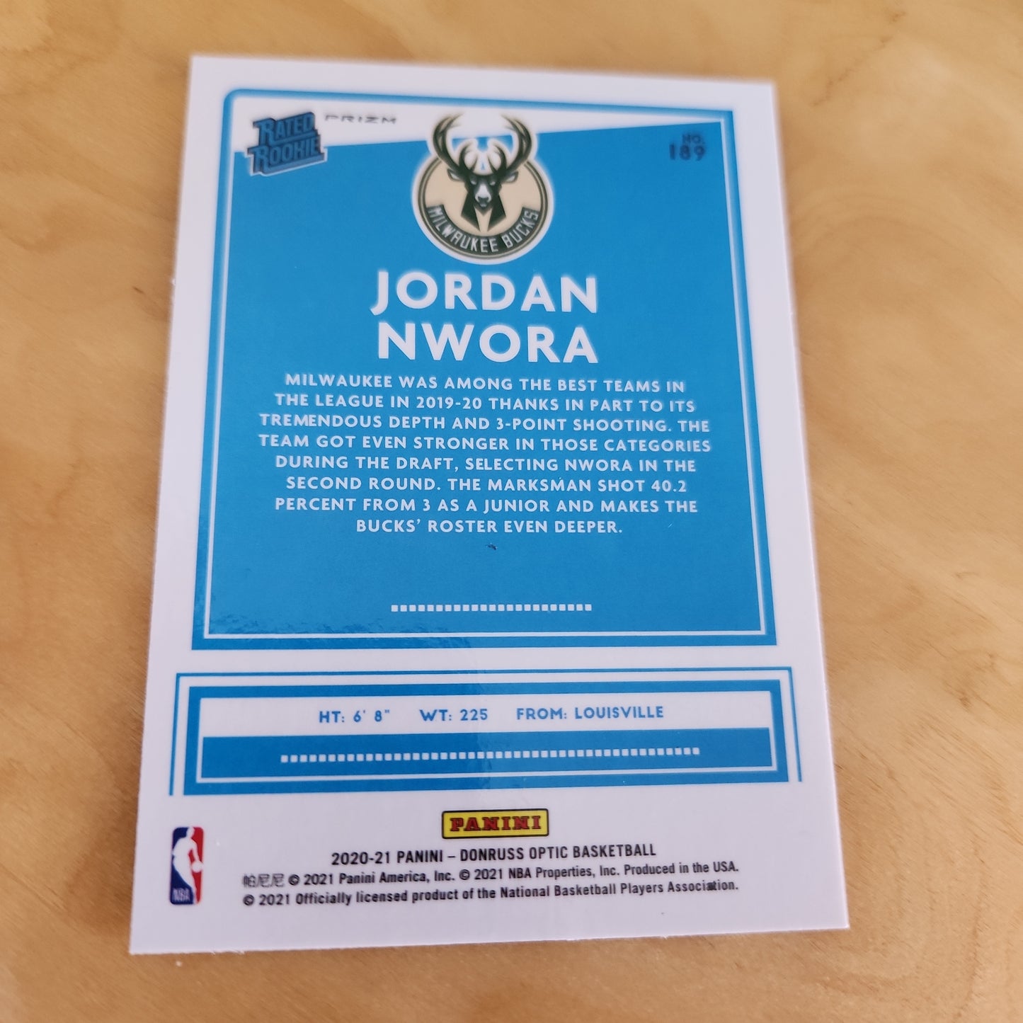 Panini Optic Prizm Rated Rookie Jordan Nwora #189