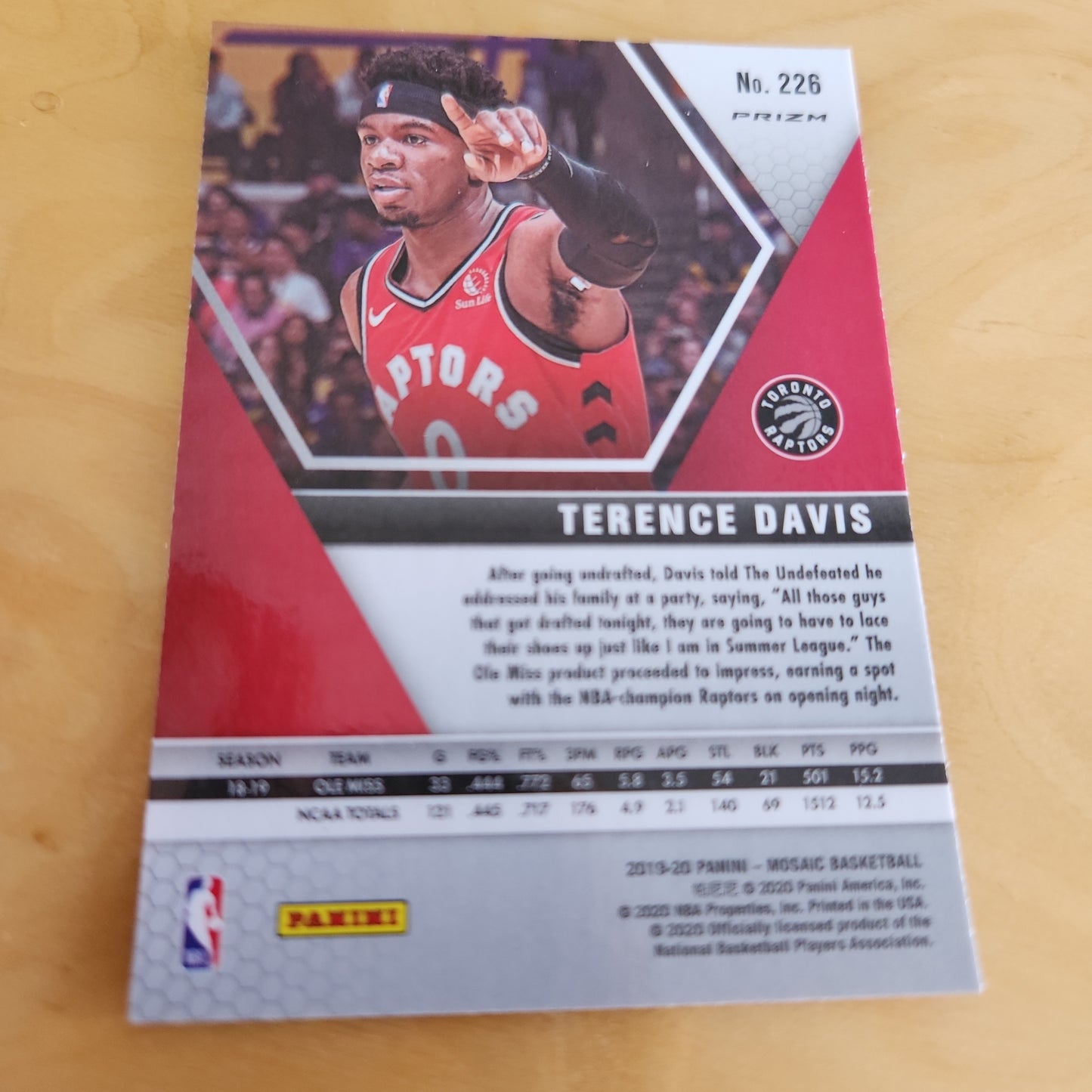 Panini Prizm Mosiac Rective Gold Terence Davis RC #226