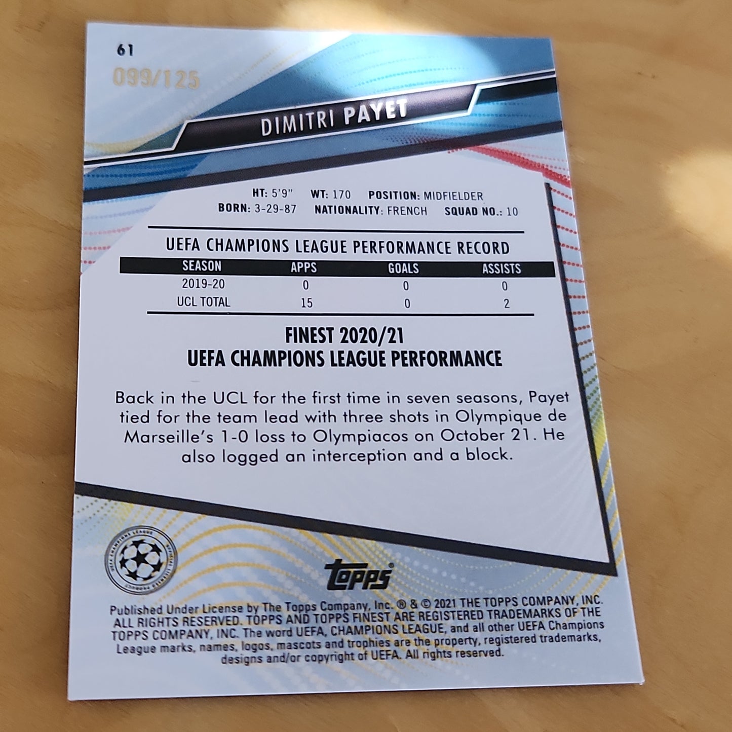 Topps Finest M Champions League Dimitri Payet 099/125 #61