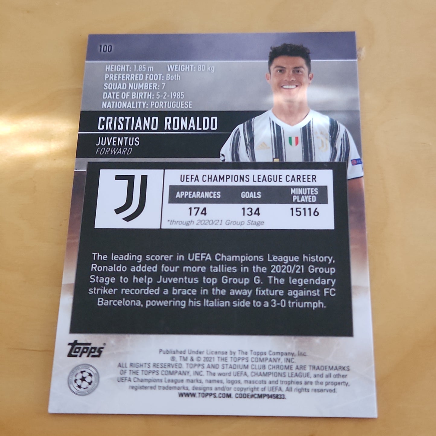 Topps Stadium Club Chrome Cristiano Ronaldo #100