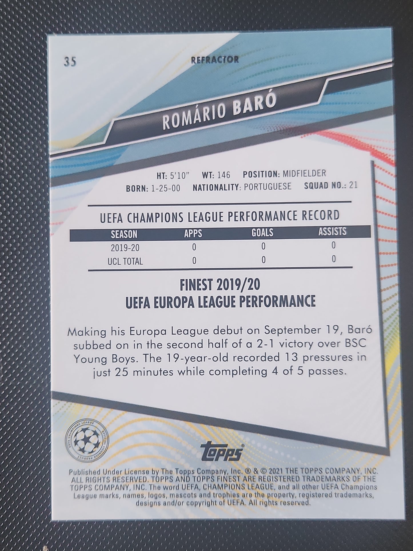 2020-21 Finest UEFA Champions League Refractors #35 Romario Baro RC