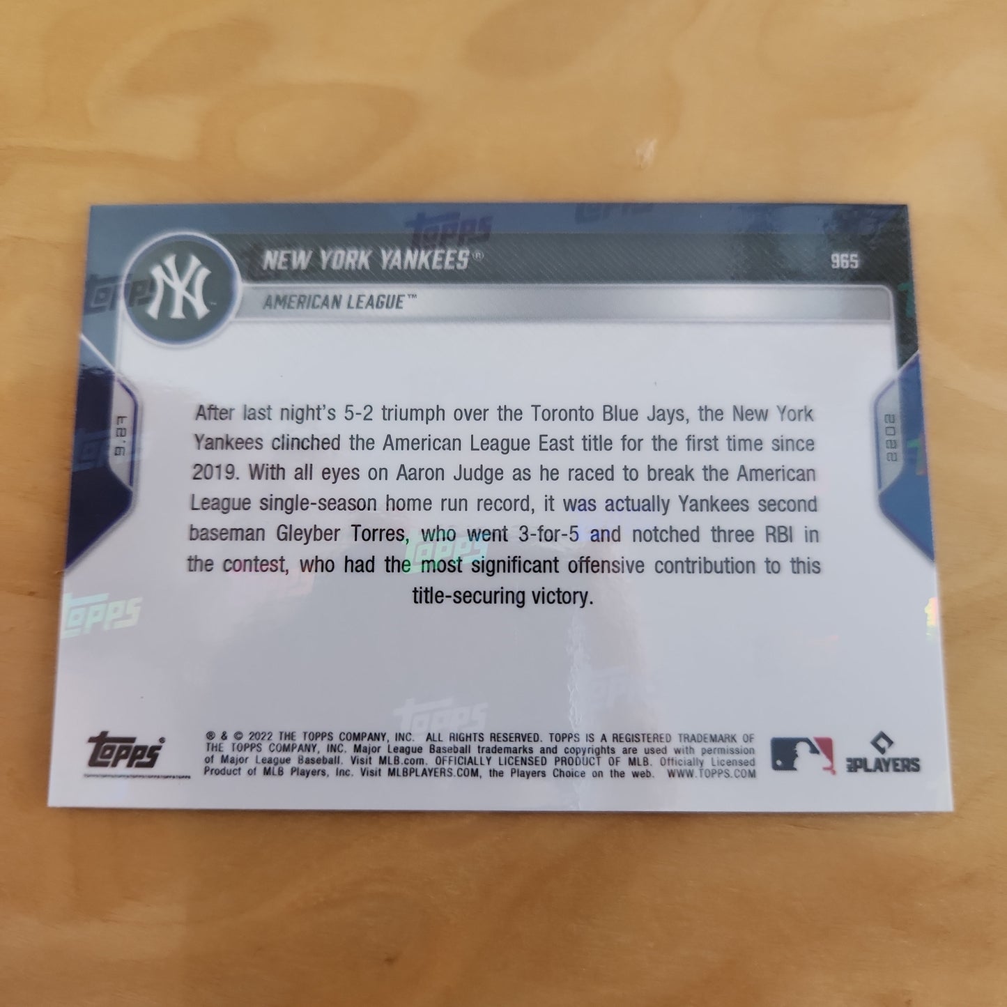 Topps Now Blue New York Yankees 26/49 #965