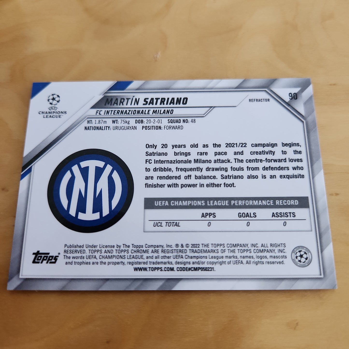 Topps Chrome Champions League Lautaro Martínes #138