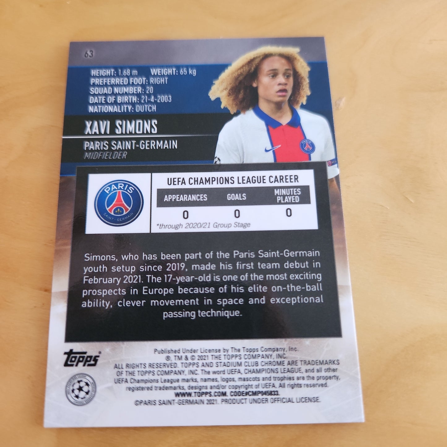 Topps Stadium Chrome Champions League Xavi Simons RC #63