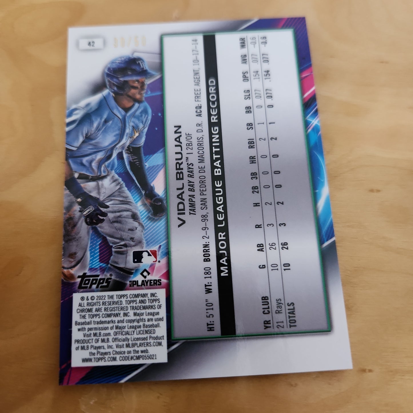 Topps Chrome Cosmic Yellow Lasers Vidal Brujan RC 30/50 #42