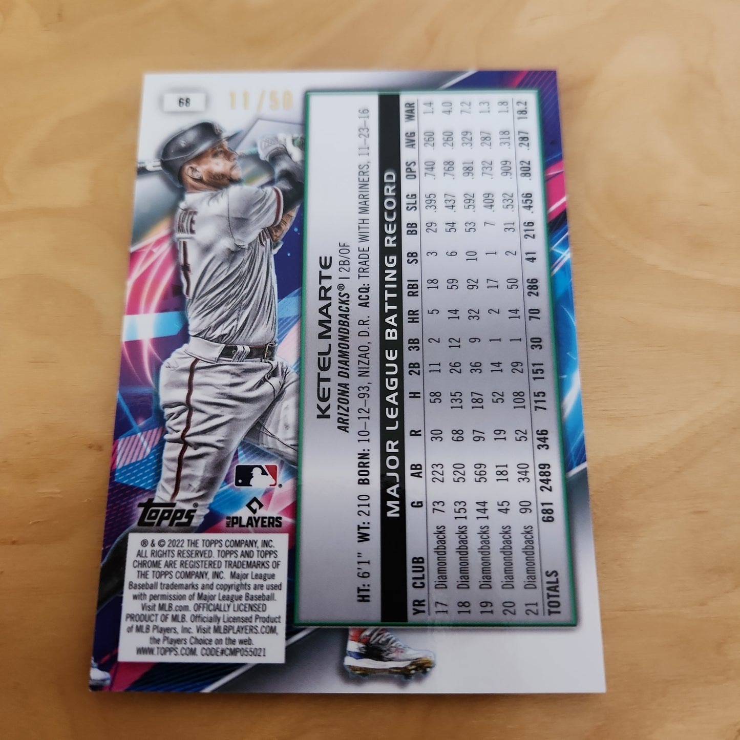 Topps Chrome Cosmic Yellow Lasers Ketel Marte 11/50 #68