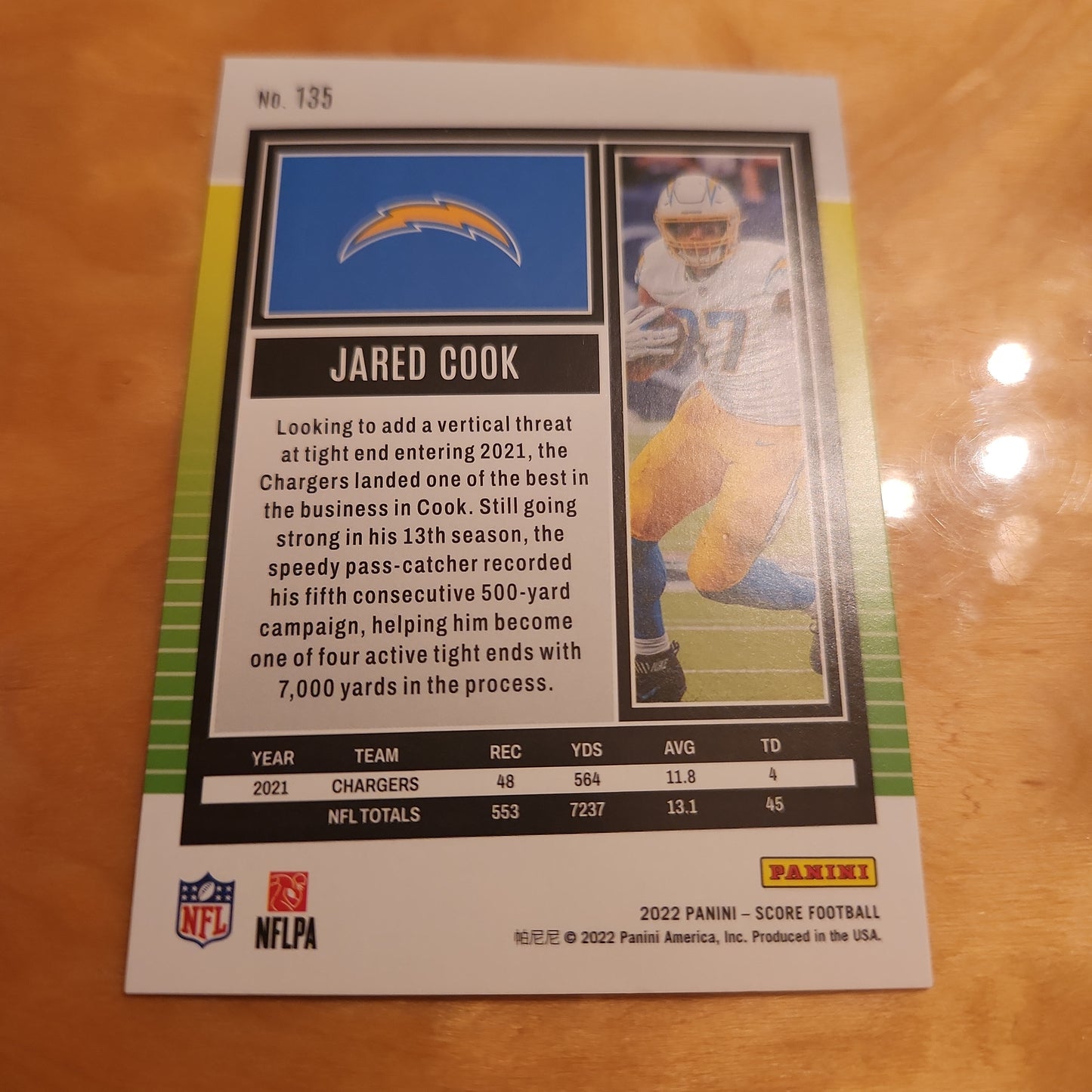 Panini Footbll Socre Blue Jared Cook 027/100 #135