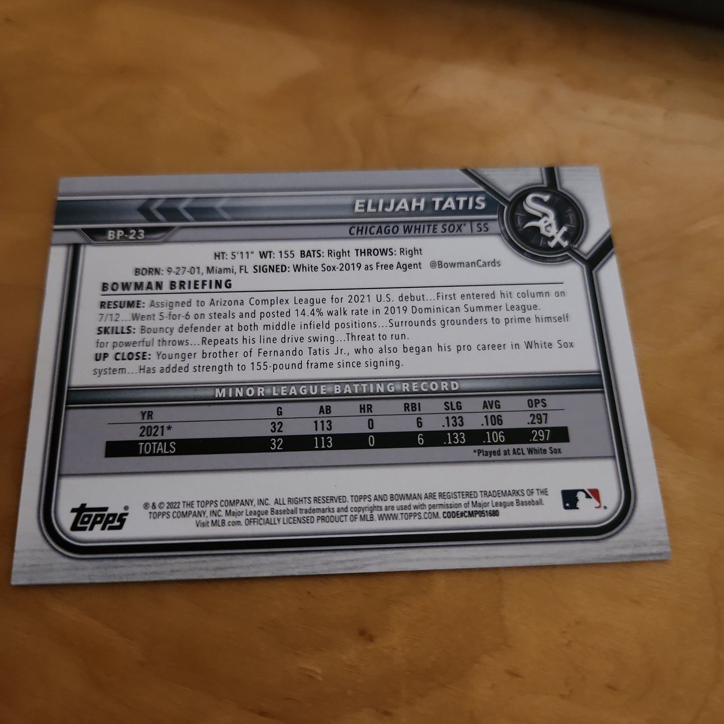 Topps Baseball 1st Bowman Blue Elijah Tatis 004/150 #BP-23