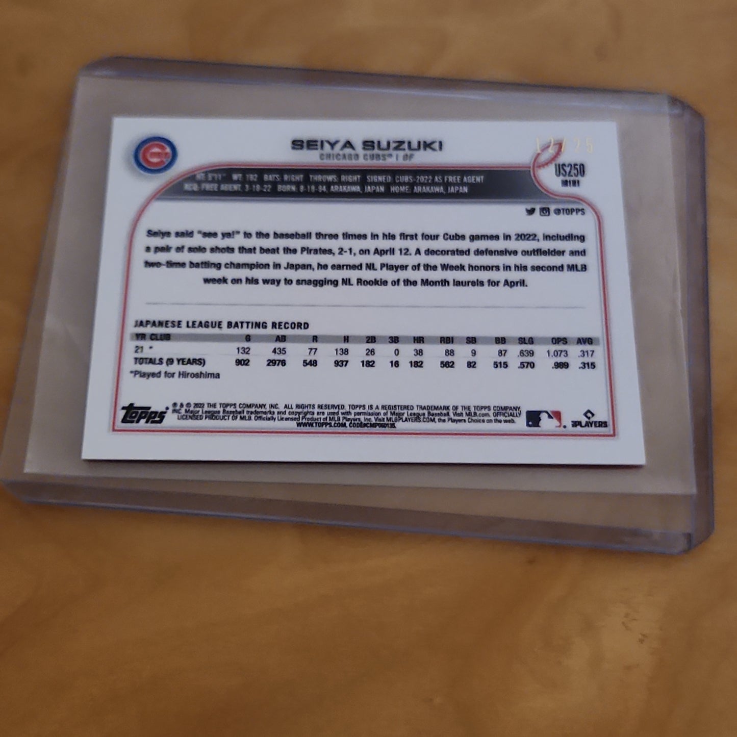 Topps 2022 Mini Pink Seiya Suzuki RC 12/25 #US250