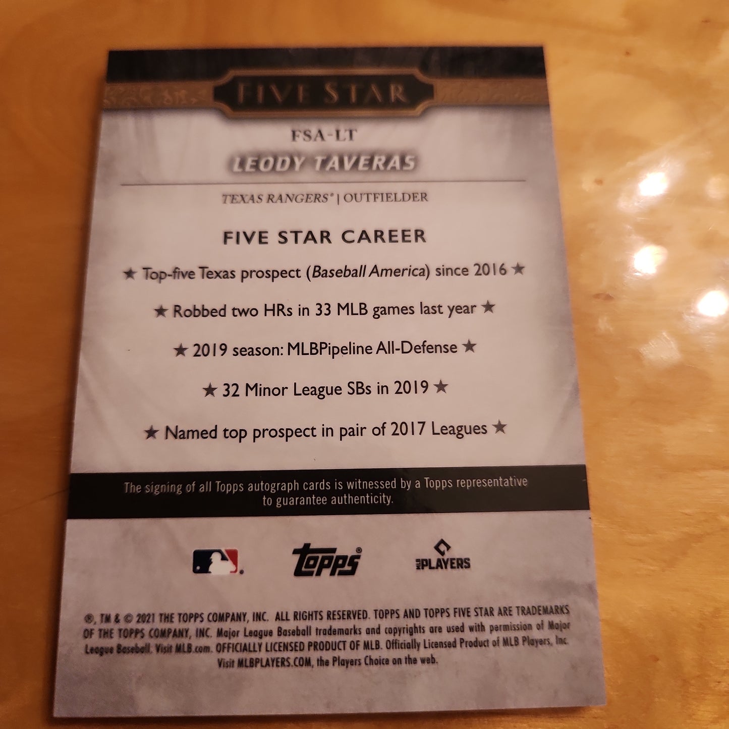 Topps Five Star Leody Taveras RC Auto #FSA-LT