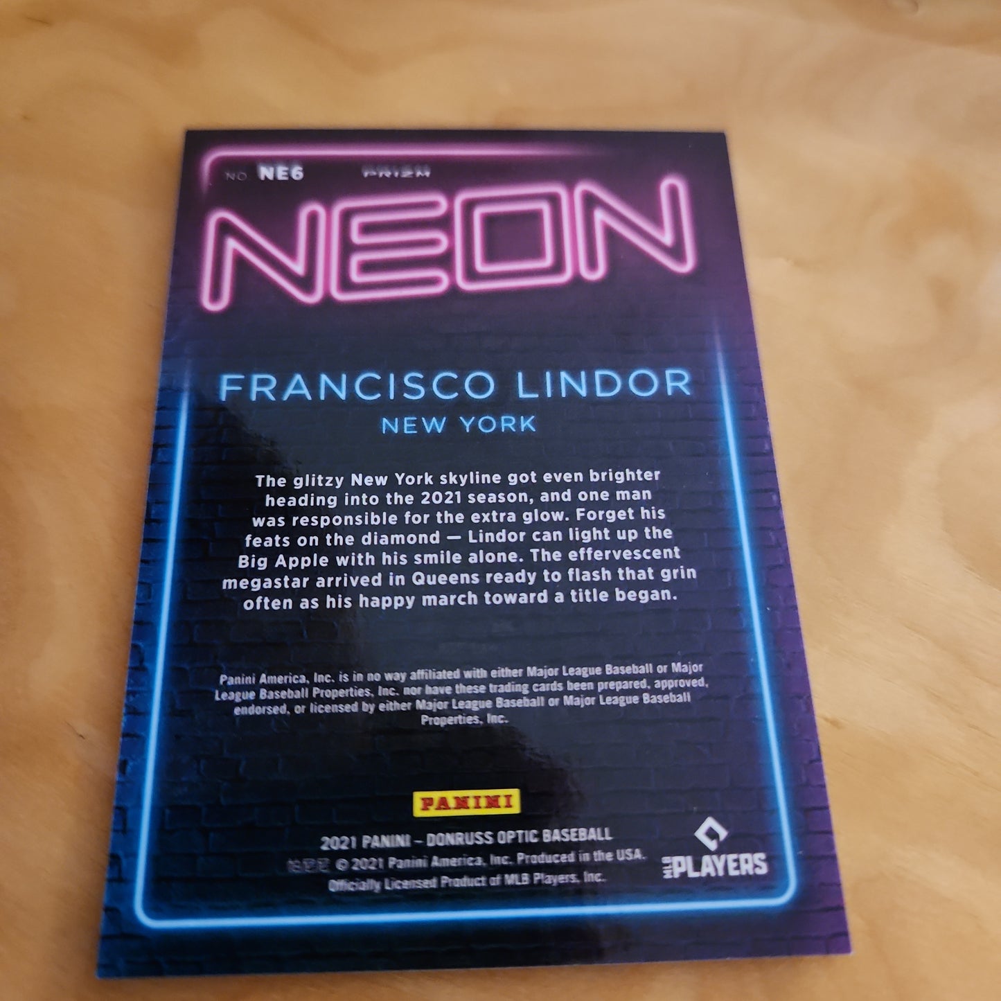 Panini Baseball Prizm Optic Neon Francisco Lindor #NE6