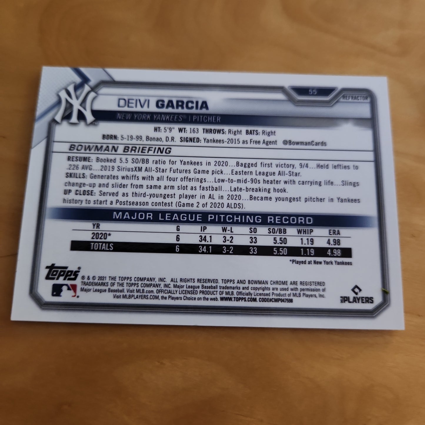 Topps B Chrome Refractor Devi Garcia RC 450/499 #55