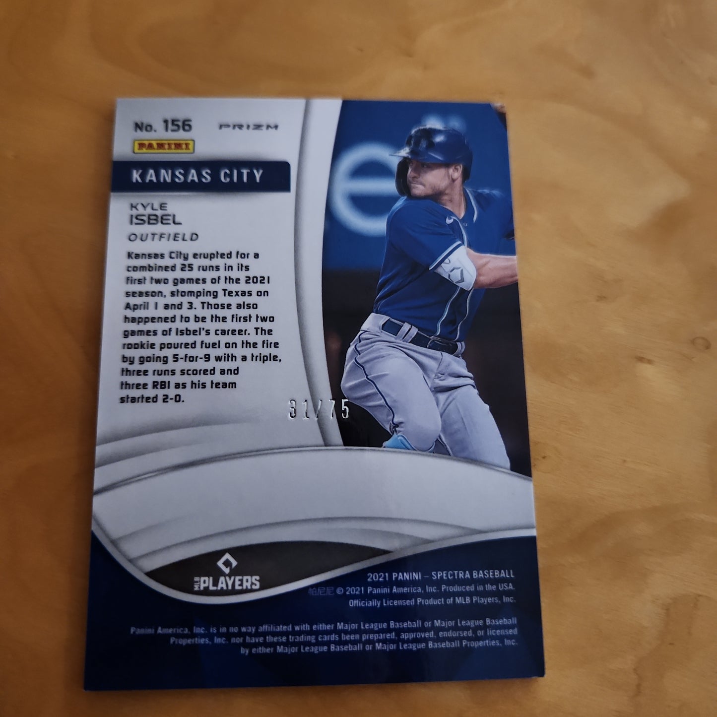 Panini Baseball Prizm Spectra Kyle Isbel RC 31/75 #156