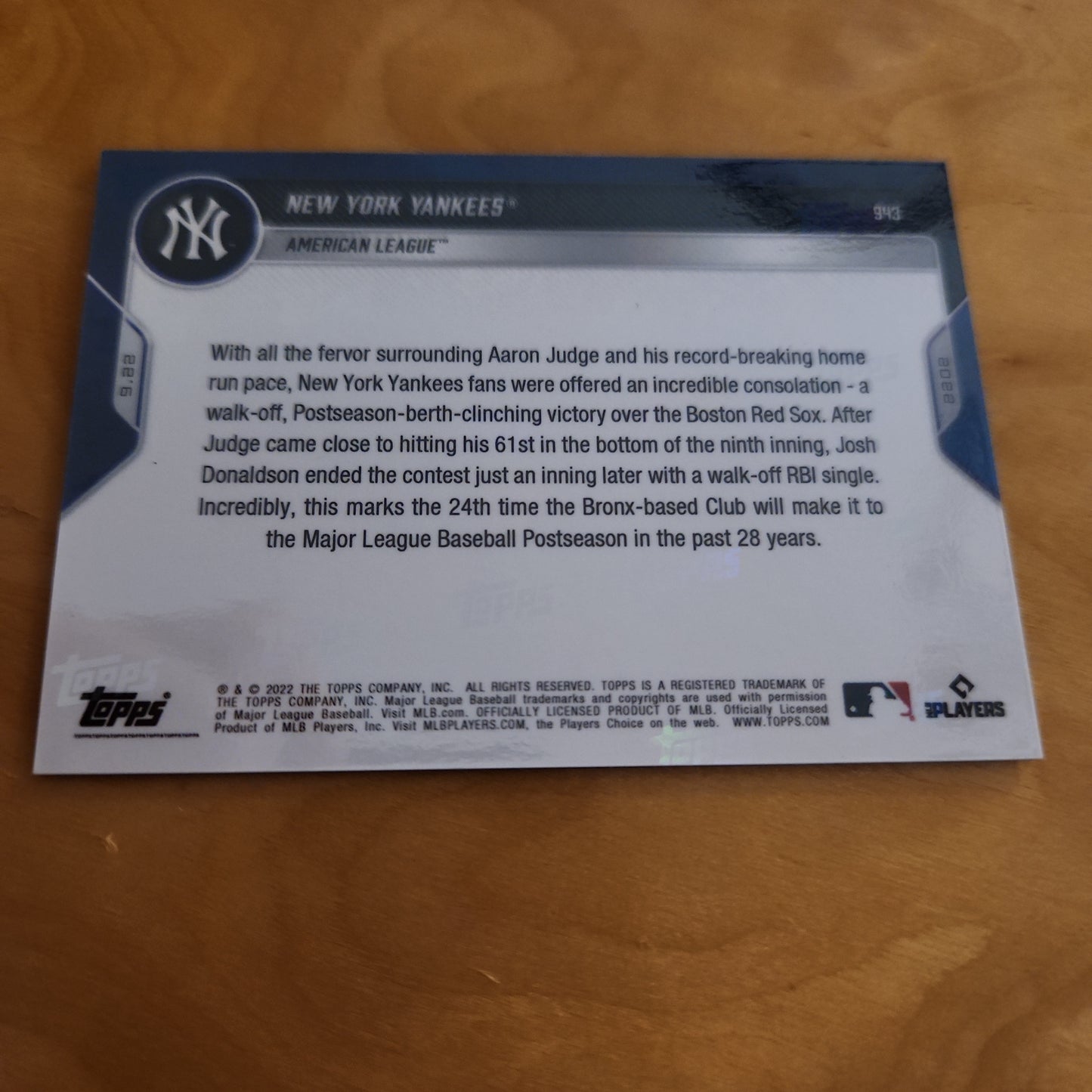 Topps Baseball Now Blue New York Yankees 48/49 #943