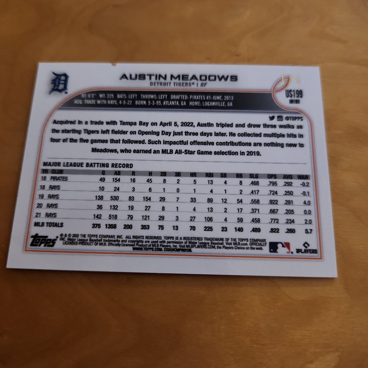 Topps Mini Red Austin Meadows 1/5 #US199