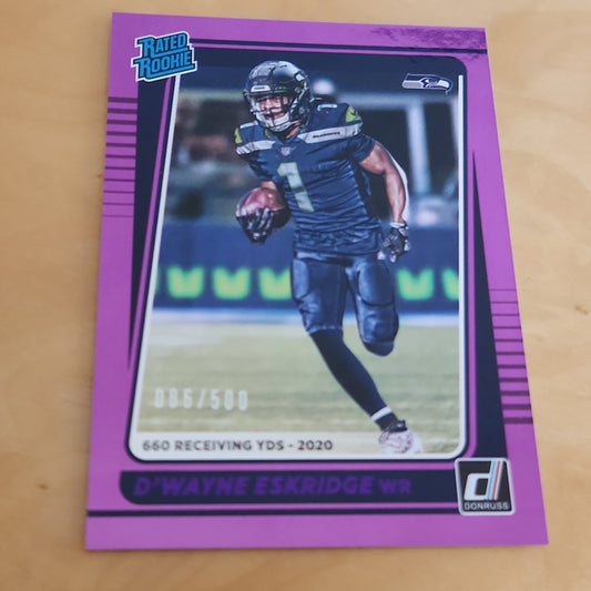 Panini Football Donruss Purple Rated Rookie D'Wayne Eskridge 086/500 #276