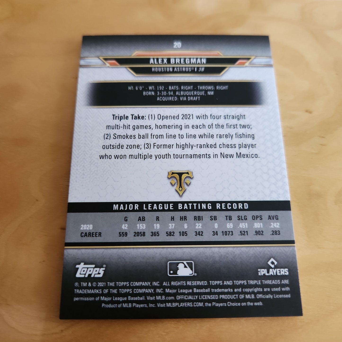 Topps Yellow Baseball Alex Bregman 61/75 #20