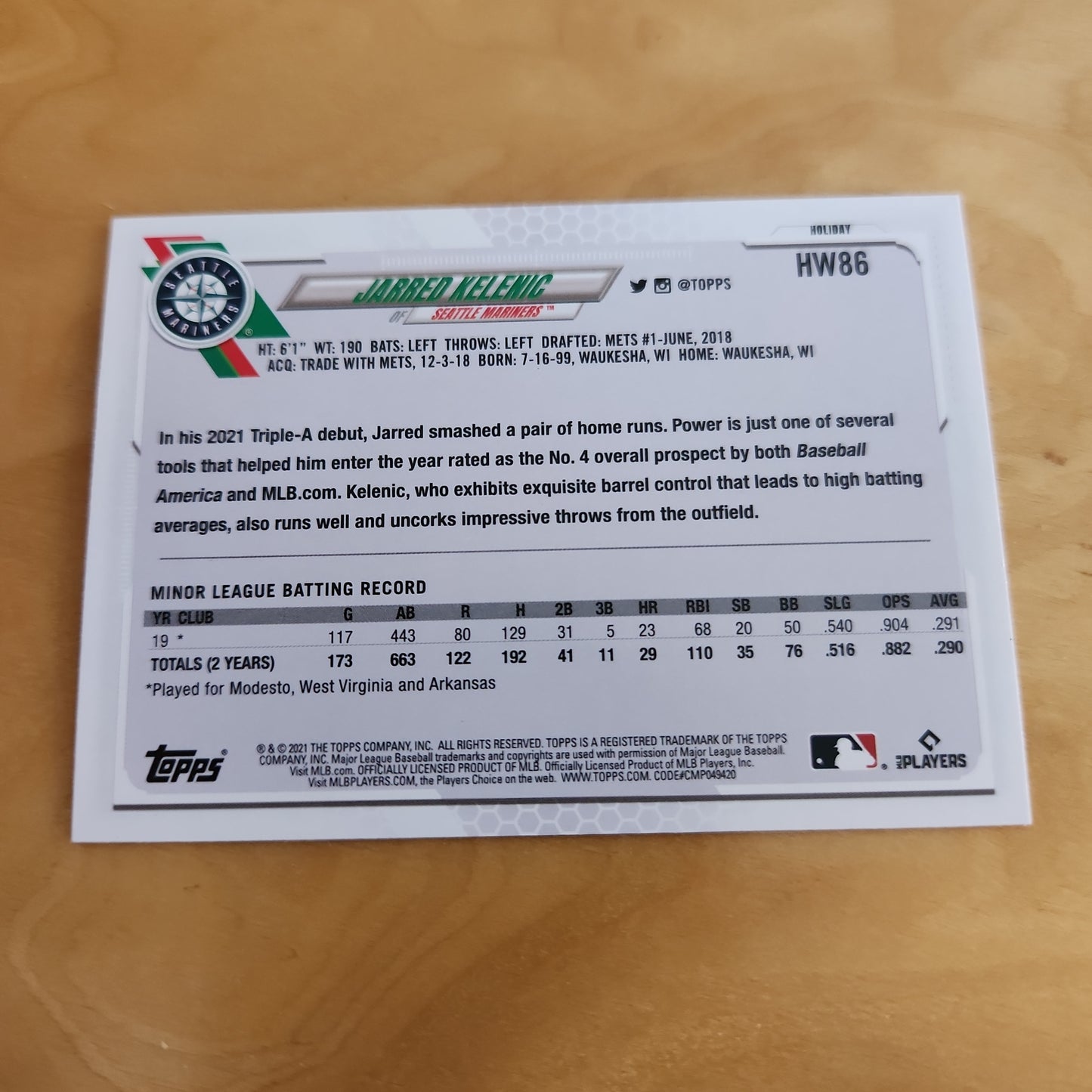 Topps Holiday Baseball Jarred Kelenic RC #HW86