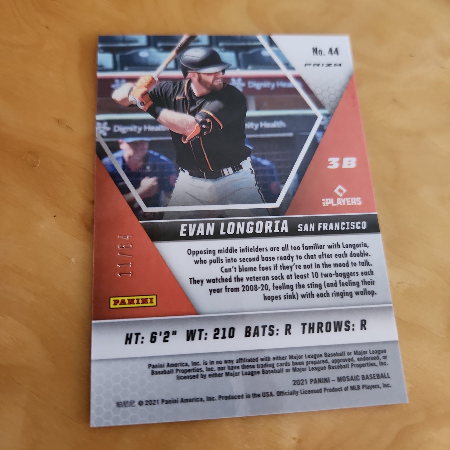 Panini Baseball Mosaic Prizm Red & Yellow Evam Longoria 11/64 #44