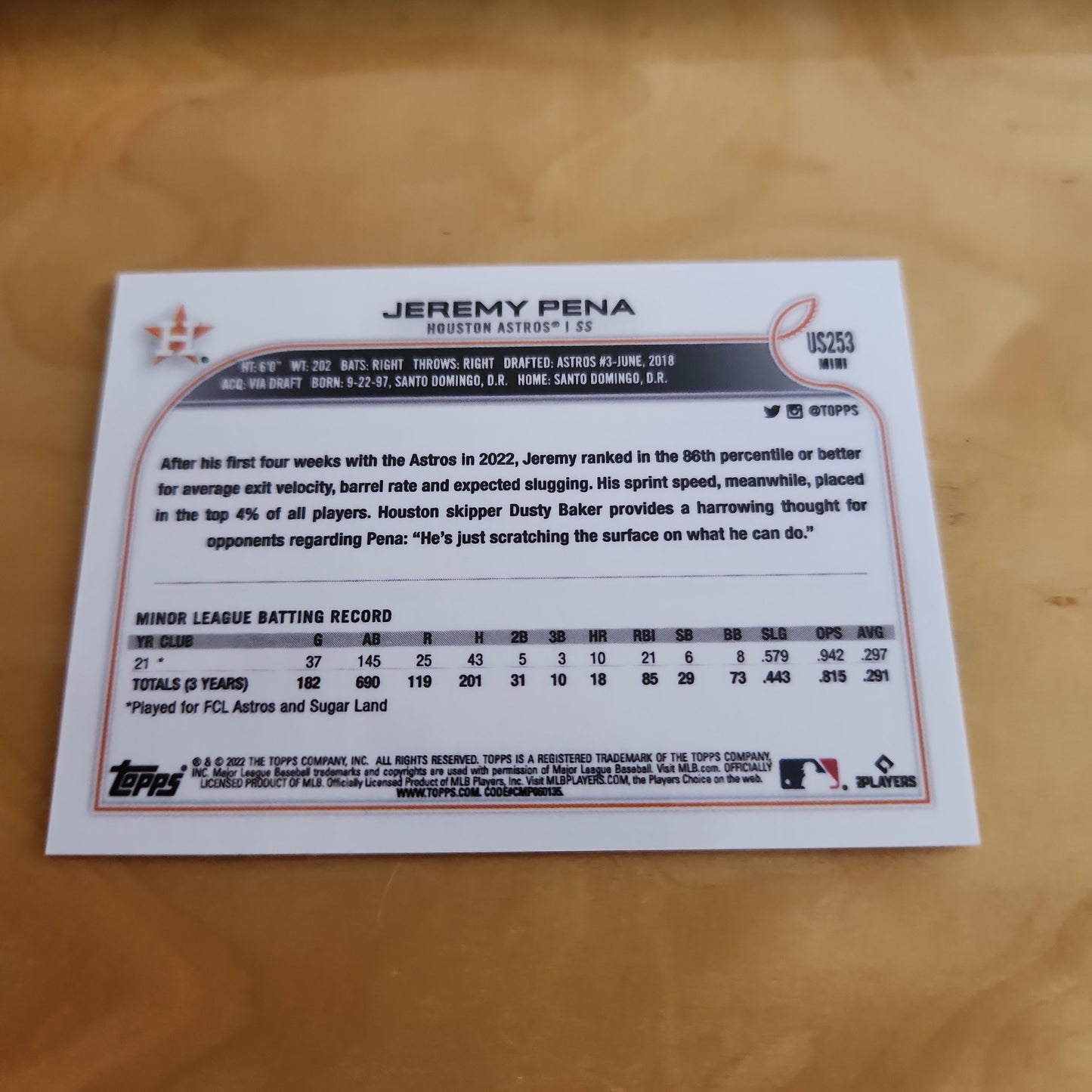 Topps Baseball Mini Jermey Pena RC #US253