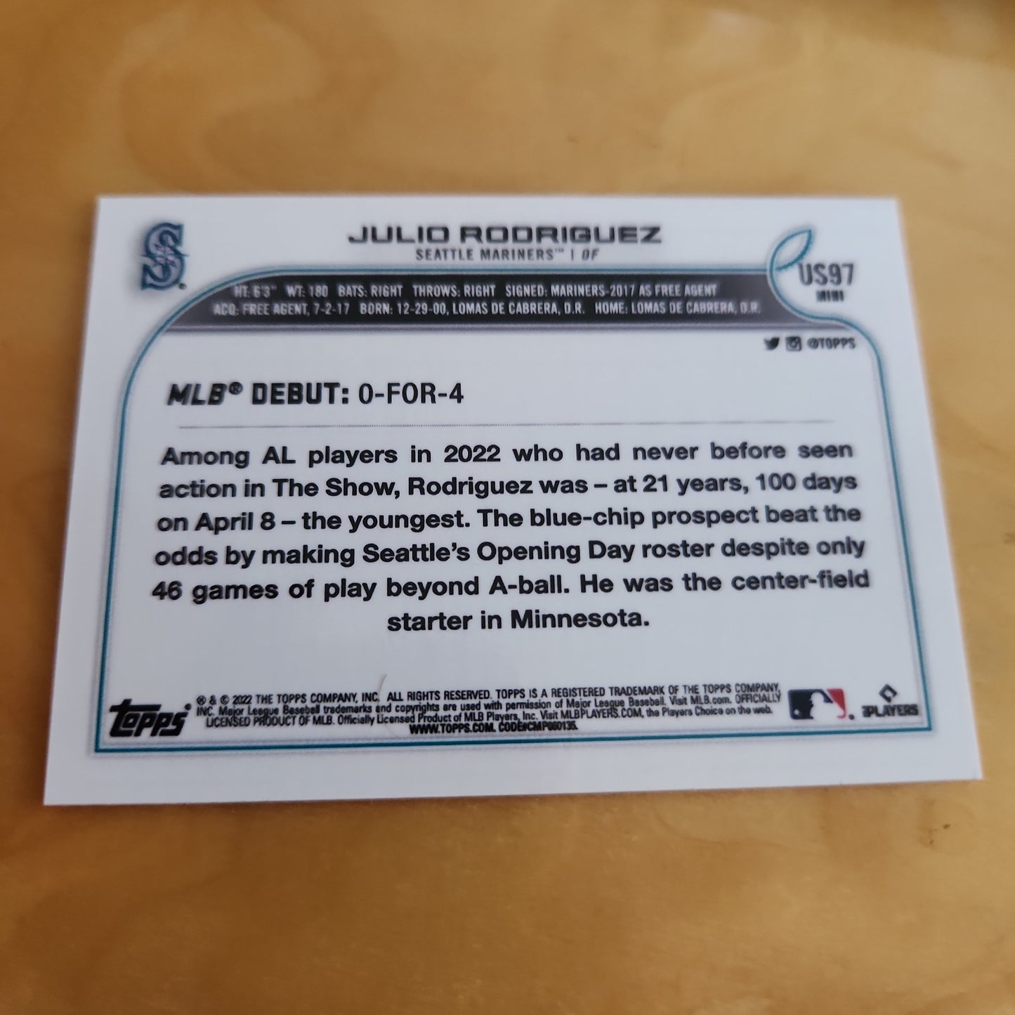 Topps Baseball Mini Julio Rodriguez RC #US97