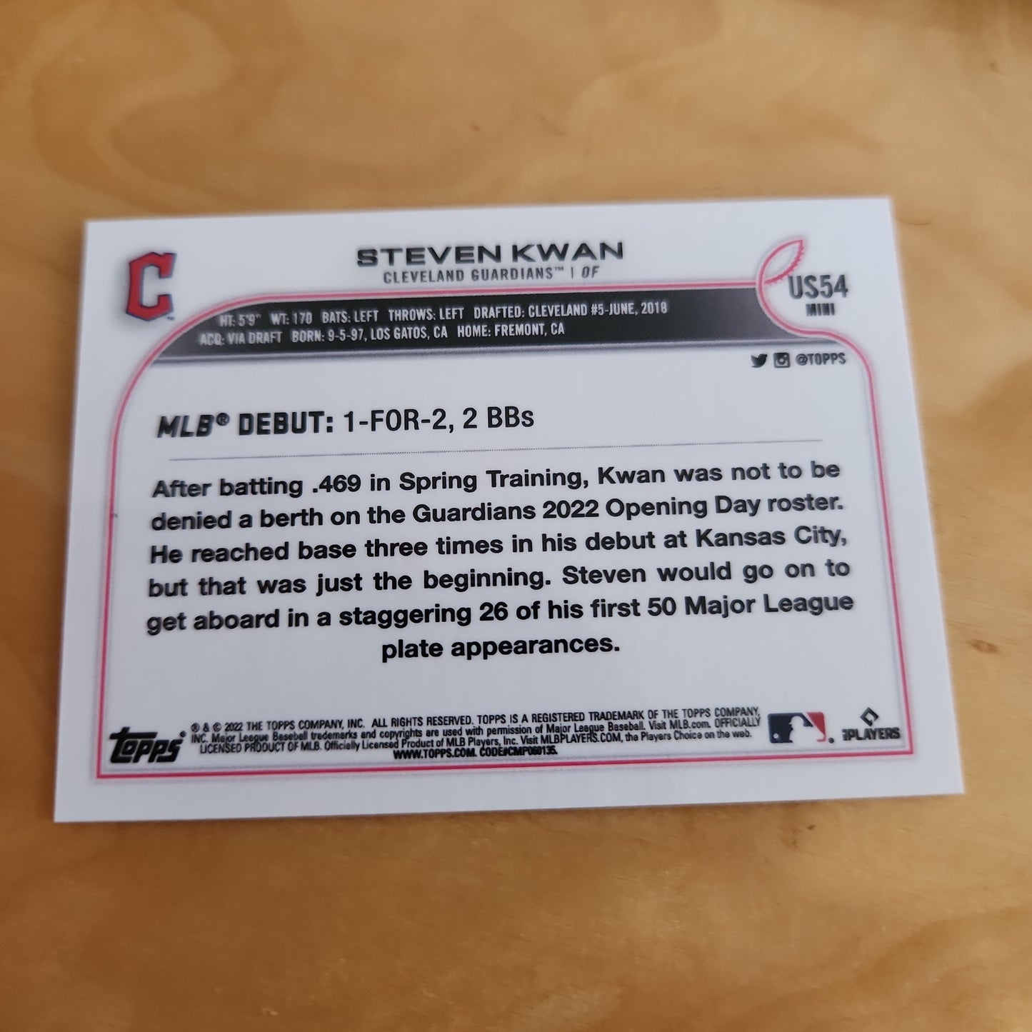 Topps Baseball Mini Steven Kwan RC #US54