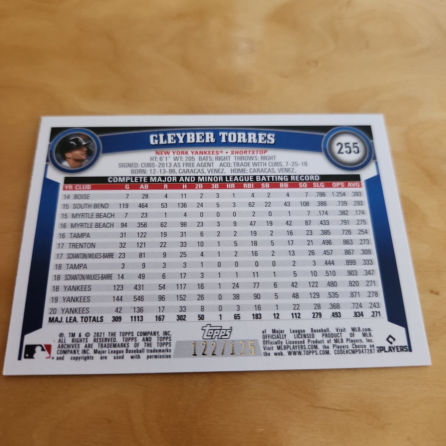 Topps Baseball Green Gleyber Torres 122/125 #255