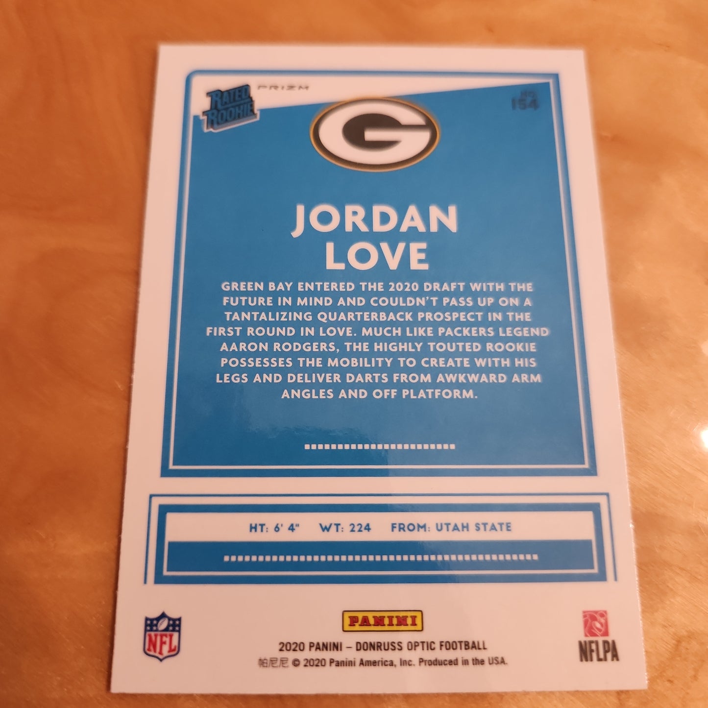 Panini Prizm Optic Rated Rookie Football Jordan Love #154