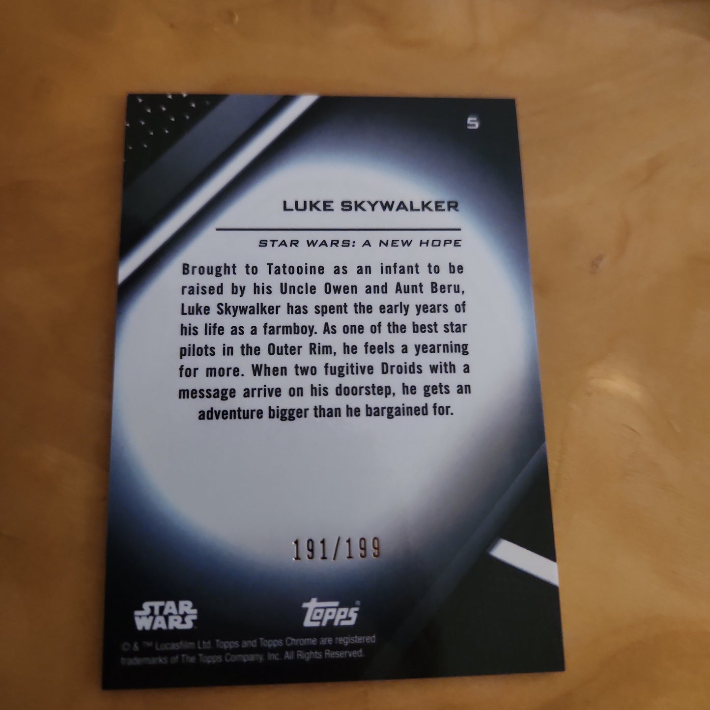 Topps Chrome Black Star Wars Luke Skywalker 191/199 #5