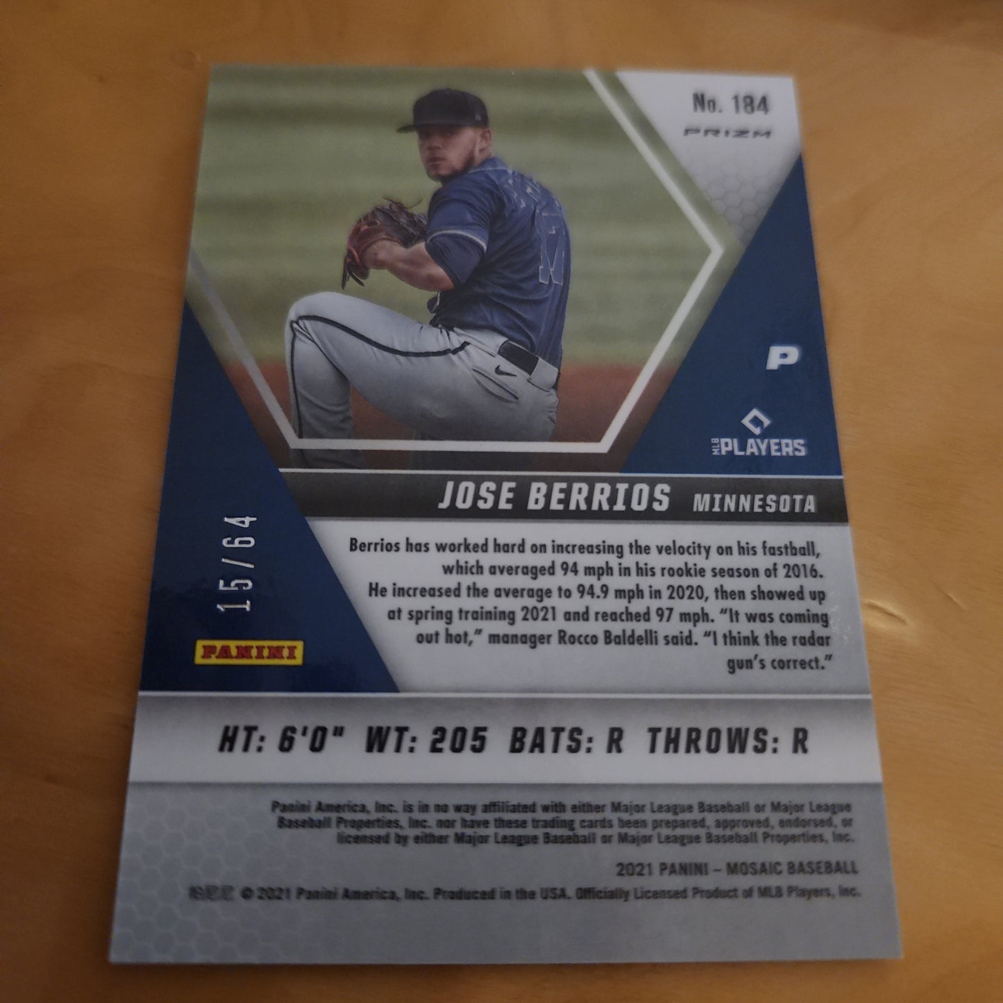 Panini Baseball Mosaic Prizm Red & Yellow Jose Berrios 15/64 #184